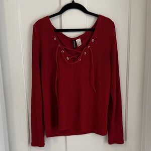 H&M Red Lace-Up Long Sleeve Top